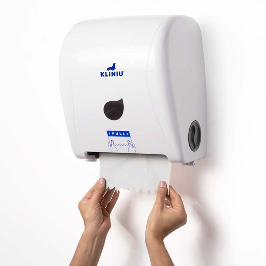 DISPENSADOR DE TOALLAS EN ROLLO CON CORTE AUTOMÁTICO